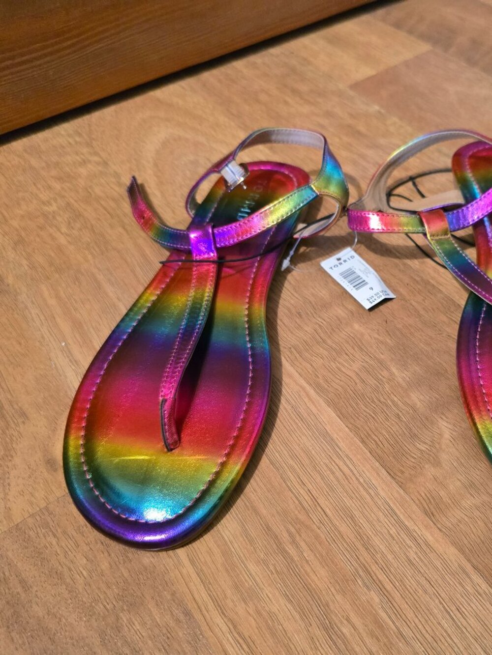 Torrid NWT Always Proud T-Strap Sandals – Metallic Rainbow Flat Shoes Plus Size